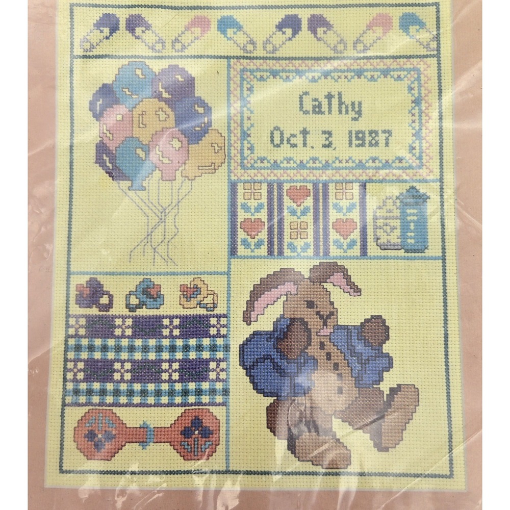 Bucilla Counted Cross Stitch Kit 49905 Vintage Bunny Sampler Birth Announcement - Picture 2 of 7